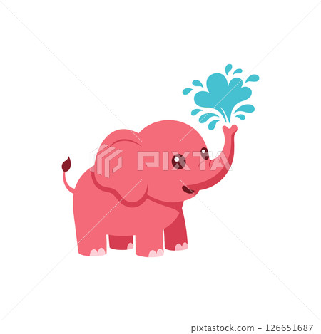 Cute pink elephant spraying water cartoon vector illustration ideal for t-shirt and cup prints Cute pink elephant spraying water cartoon vector illustration ideal for t-shirt and cup prints 126651687