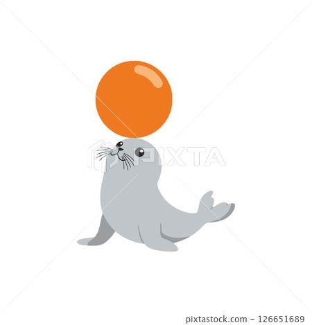 Seal Balancing Orange Ball Vector Illustration for T-Shirt and Cup Printing Projects 126651689