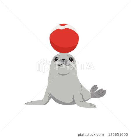 Seal Balancing Red Beach Ball Vector Illustration for Tshirt Printing Designs and Projects 126651690