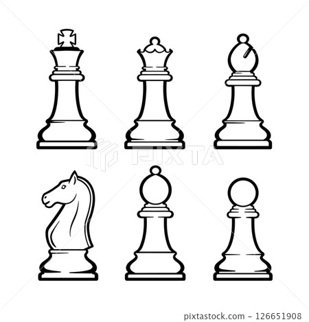 Chess pieces set vector illustration with king queen bishop knight pawn simple design 126651908