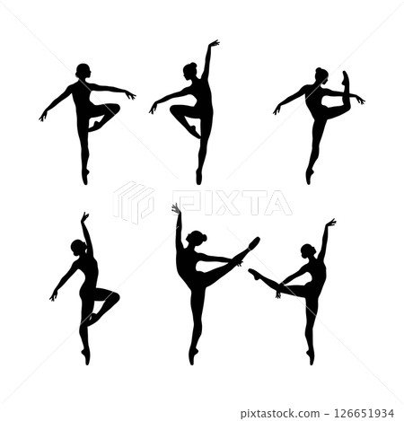 Ballet dancer silhouettes performing graceful poses in elegant vector illustration Ballet dancer silhouettes performing graceful poses in elegant vector illustration 126651934