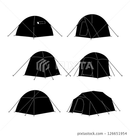 Camping tents silhouette set with different shapes and designs vector illustration Camping tents silhouette set with different shapes and designs vector illustration 126651954