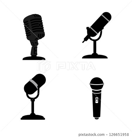 Microphone icons set with classic and modern designs in black silhouette vector illustration Microphone icons set with classic and modern designs in black silhouette vector illustration 126651958