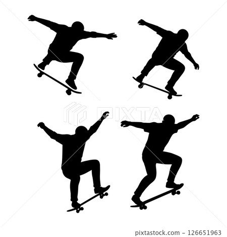 Skateboarder silhouette performing tricks in dynamic poses vector illustration 126651963
