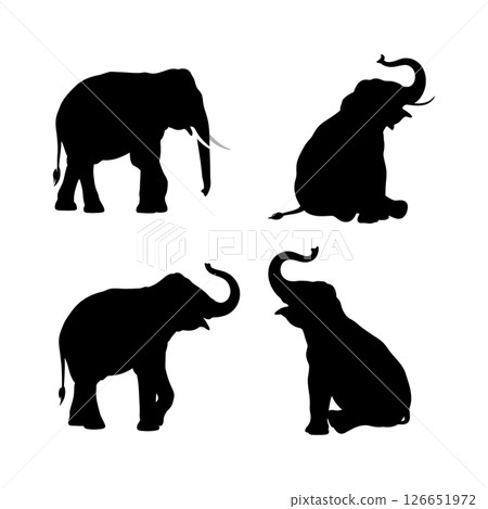 Elephant silhouettes in various poses black vector illustration set Elephant silhouettes in various poses black vector illustration set 126651972