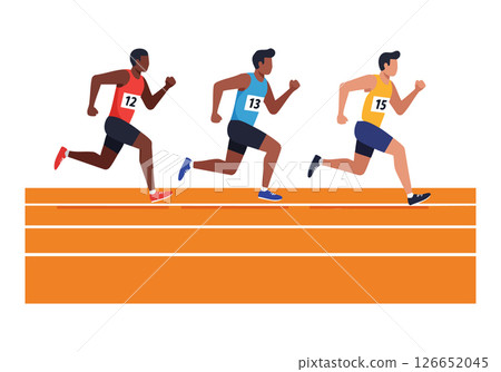 Male Sprinters Running Fast Track Race Outdoor Athletic Competition Vector Illustration 126652045