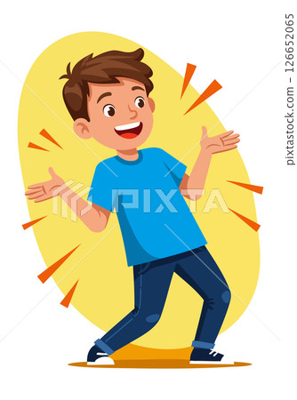 Happy young boy in blue t-shirt laughing and gesturing with hands cartoon vector illustration 126652065
