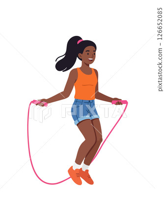 Young woman skipping rope exercise fitness activity with pink jump rope vector illustration 126652085