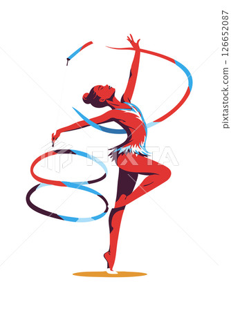 Rhythmic gymnast performing with ribbon in dynamic dance pose vector illustration 126652087