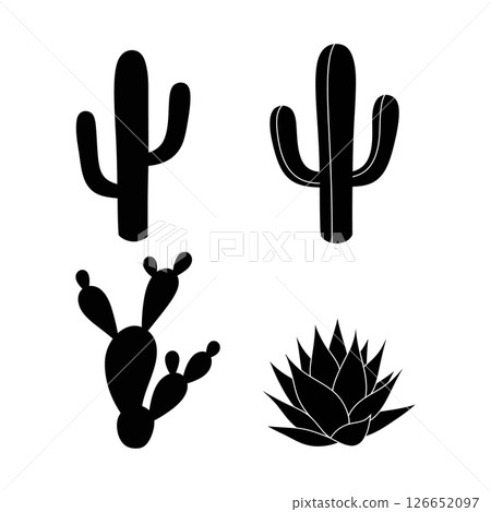 Cactus and Succulent Plant Silhouettes Vector Illustration for Desert and Botanical Themes 126652097