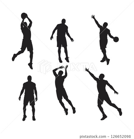 Basketball player silhouette vector set in various action poses for sports design and illustration 126652098