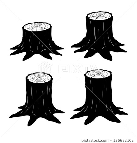 Tree stump illustrations set with different heights and root shapes vector graphic 126652102