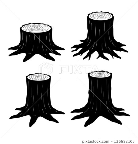 Tree stump vector set with cut wood texture and roots illustration collection 126652103