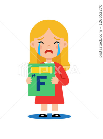 Sad girl holding failed grade F test paper crying illustration vector Sad girl holding failed grade F test paper crying illustration vector 126652270