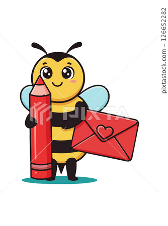 Cute cartoon bee holding red pencil and love letter vector illustration for creative designs Cute cartoon bee holding red pencil and love letter vector illustration for creative designs 126652282