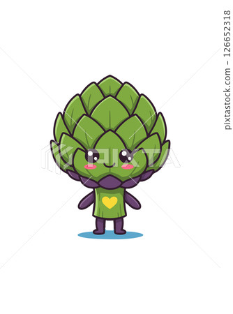 Cute artichoke character with heart on shirt happy and smiling vector illustration 126652318