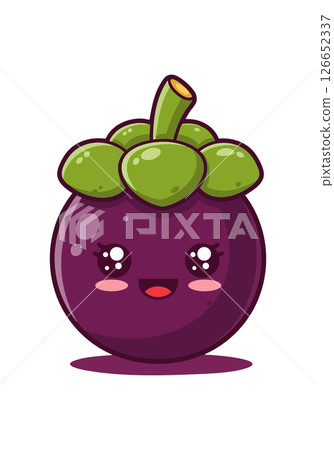 Mangosteen fruit kawaii style cute purple and green vector illustration 126652337