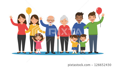 Diverse Multigenerational Family Group Holding Balloons Celebrating Together Vector Illustration 126652430