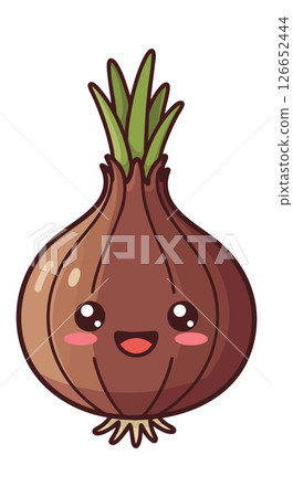 Kawaii style happy onion vegetable character with green leaves vector illustration 126652444