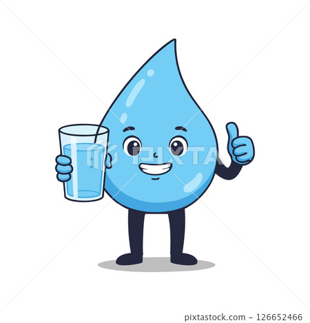 Water Drop Character Holding Glass of Water Thumbs Up Illustration Friendly Hydration Concept Water Drop Character Holding Glass of Water Thumbs Up Illustration Friendly Hydration Concept 126652466