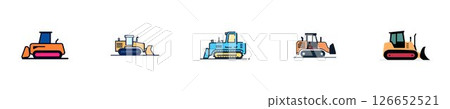 Set of colorful bulldozers in different styles Set of colorful bulldozers in different styles 126652521