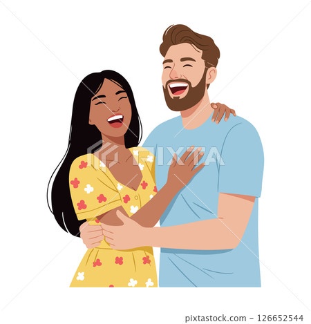 Happy couple embracing and laughing together in casual clothing vector illustration 126652544