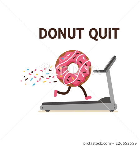 Running donut treadmill illustration with motivational donut quit text for tshirt printing projects vector 126652559