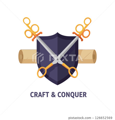 Craft and Conquer Shield with Scissors and Rolling Pin Vector Illustration for Creative Projects Craft and Conquer Shield with Scissors and Rolling Pin Vector Illustration for Creative Projects 126652569