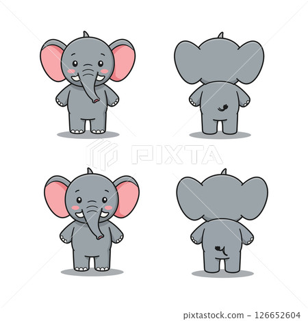 Cute baby elephant cartoon front and back view vector illustration for tshirt printing projects 126652604