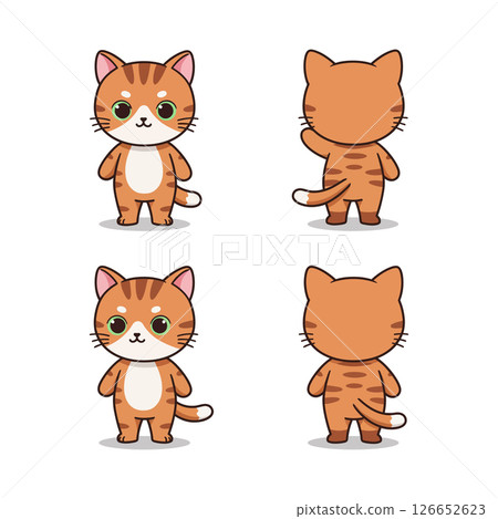 Cute cartoon orange tabby cat character front and back view vector illustration for tshirt prints Cute cartoon orange tabby cat character front and back view vector illustration for tshirt prints 126652623