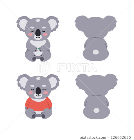 Cute koala bear front and back view vector illustrations for t shirt printing and craft design projects Cute koala bear front and back view vector illustrations for t shirt printing and craft design projects 126652630