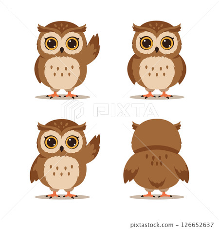 Cute brown owl cartoon vector illustrations for tshirt print and craft design projects 126652637