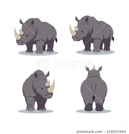 Rhinoceros Vector Illustration Set for Tshirt Printing and Projects with Front Side and Back Views Rhinoceros Vector Illustration Set for Tshirt Printing and Projects with Front Side and Back Views 126652664