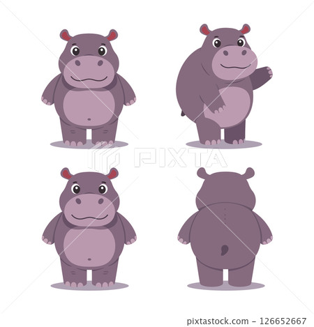Cute purple hippopotamus cartoon character in multiple poses ideal for t-shirt printing vector illustration Cute purple hippopotamus cartoon character in multiple poses ideal for t-shirt printing vector illustration 126652667