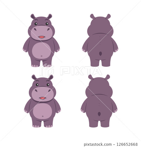 Cute cartoon hippo front and back view vector illustration ideal for t-shirt and print projects Cute cartoon hippo front and back view vector illustration ideal for t-shirt and print projects 126652668