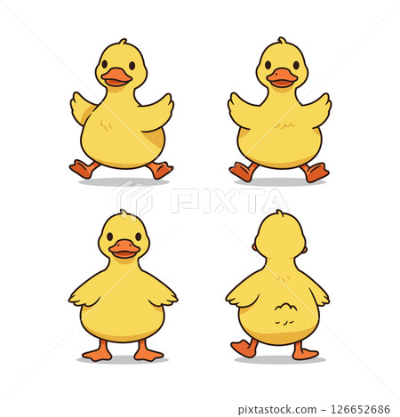 Cute yellow duck cartoon character set for t-shirt printing and vector illustration projects 126652686