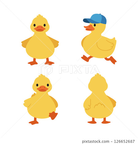 Cute yellow duckling vector illustration set for t-shirt prints and craft projects 126652687