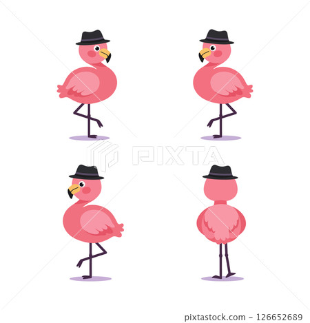 Pink Flamingo Wearing Black Hat Vector Illustration for T-shirt and Mug Print Designs 126652689
