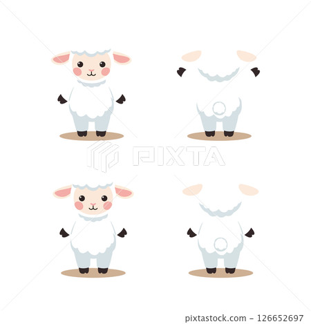 Cute Sheep Character Vector Illustration for T Shirt and Mug Print Designs with Front and Back Views 126652697