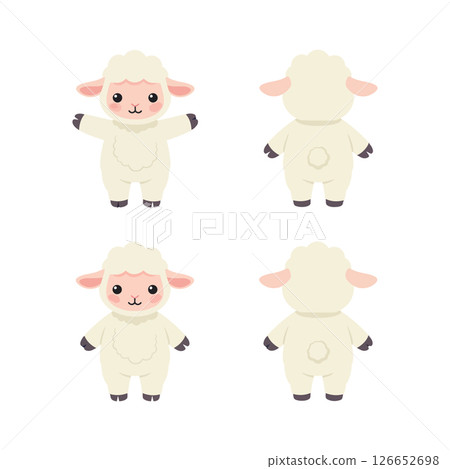 Cute sheep front and back view vector illustration ideal for tshirt prints and craft projects 126652698