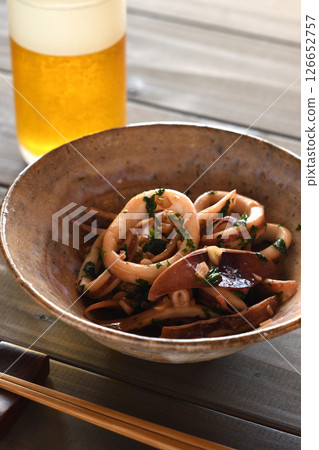 Squid stir-fried with garlic, butter and soy sauce 126652757