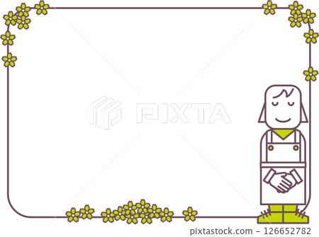 Background material <Store staff apology frame, cafe staff, female, store clerk, sorry, bow, bow, horizontal position> Background material <Store staff apology frame, cafe staff, female, store clerk, sorry, bow, bow, horizontal position> 126652782