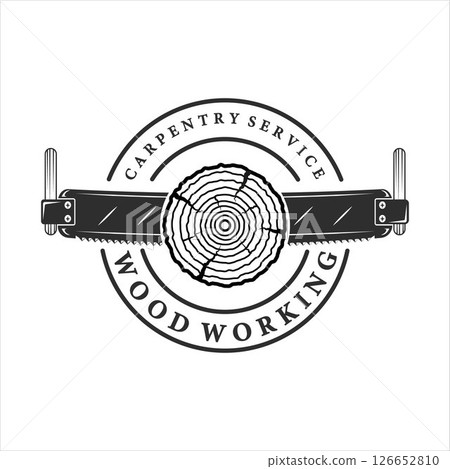 wood saw logo vintage vector illustration template icon design. carpentry equipment for professional carpenter worker with typography style retro logo concept industry 126652810