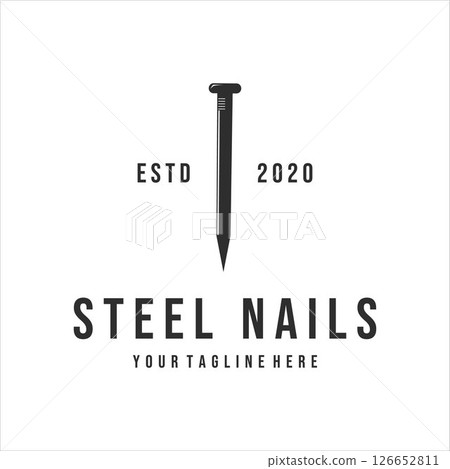 steel nails logo vintage vector illustration template design . nails logo for mining or carpentry equipment concept icon sign and emblem 126652811