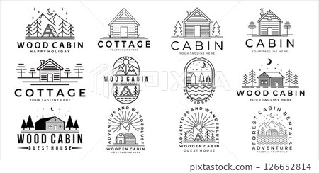 set of cabin or cottage logo vector illustration template icon design. bundle collection of various cabin and cottage for business travel adventure and camping concept holiday logo design 126652814