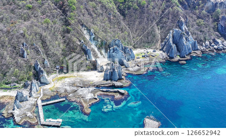 Aerial view of the mysterious landscape of Hotokegaura, Aomori Prefecture, Sai Village 126652942