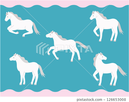 A vector illustration set of a white horse. Zodiac, Chinese zodiac, horse, year of the horse, New Year's card 126653008