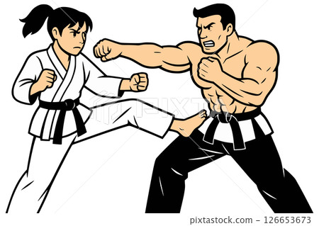 Female and Male Martial Artist Clash in a Legendary Battle Generative AI 126653673