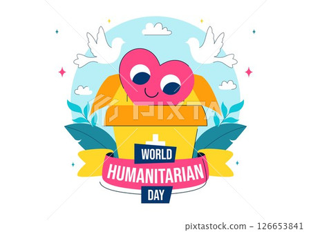 Vector Illustration for World Humanitarian Day Featuring Global Acts of Kindness, Charity, Volunteer Work, and Community Support in a Flat Background Vector Illustration for World Humanitarian Day Featuring Global Acts of Kindness, Charity, Volunteer Work, and Community Support in a Flat Background 126653841