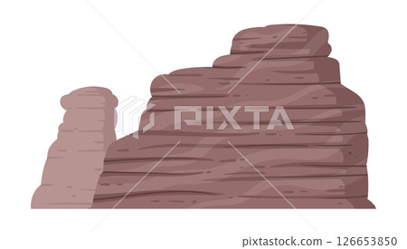 Cartoon mountain silhouette. Nature landscape mountain, rocky range and peak, outdoor hiking flat vector illustration. Mountain view 126653850